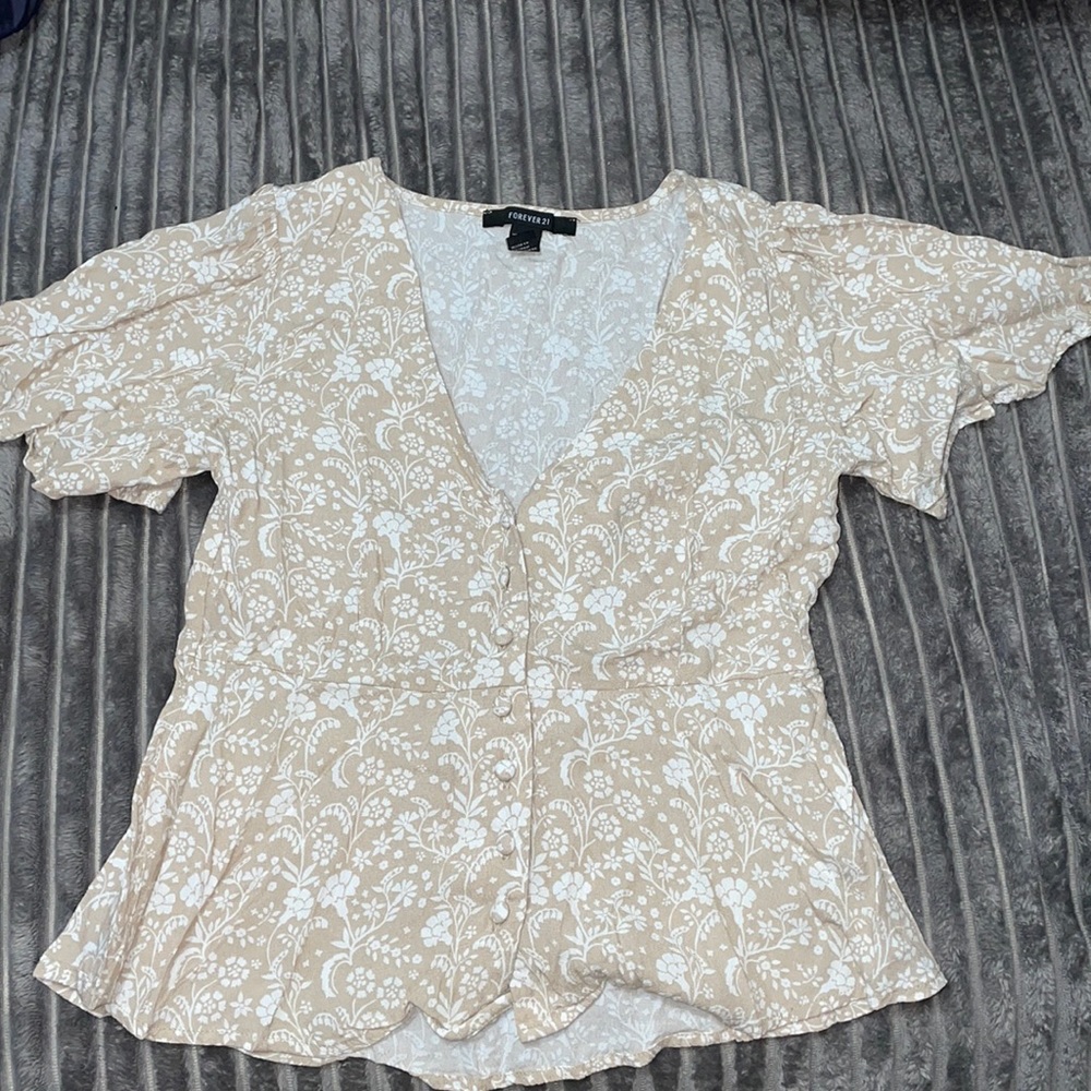 Tan and white blouse